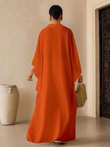 Vesra Women's Solid Color Long Top And Wide Leg Pants Casual 2 Pieces Set - Orange - View 2