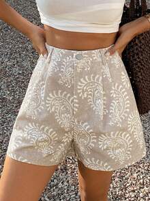 DAZY 100% Cotton Beige Printed Casual Shorts, Suitable For Vacation, Beach, Party, Summer Holiday - Beige - View 3