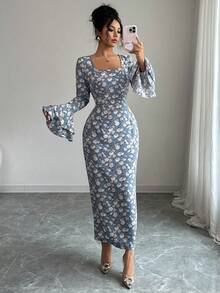 Modelyn 女士紫色印花修身长袖连衣裙 - 彩色 - 查看 3