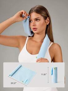 OutZeal 1 Pc Sweat-Absorbent Ultra-Soft Foldable Blue Sport Towel With Lanyard Solid Color Gym Beach Yoga Fitness Swimming - Baby Blue - View 4
