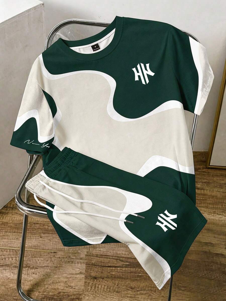 Manfinity Joysei Camiseta casual de manga corta y cuello redondo con contraste de color para hombres, uso versátil para el verano - Multicolor - Ver 1