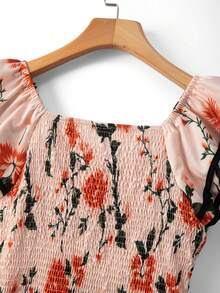 GlowEve Women's Elegant Floral Print V-Neck Ruffle Sleeve Maxi Dress, Vacation Style, Spring/Summer - Multicolor - View 6