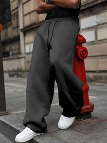 Major Grit Men's Solid Color Drawstring Waist Pocket Loose Fit Casual Sweatpants - Dark Grey - View 5