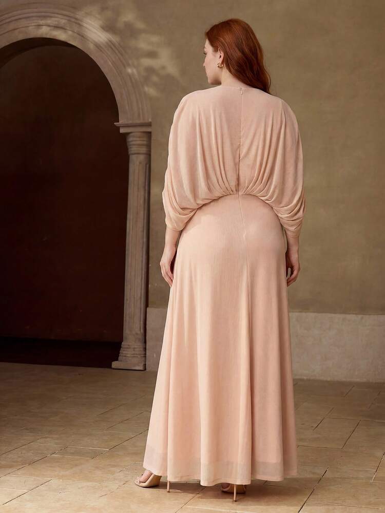 PLUS SIZE WOMEN'S ELASTIC KNIT DRESS WITH STRUCTURAL DESIGN, SPRING/SUMMER