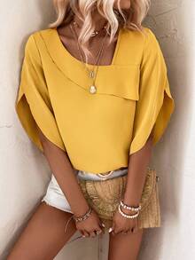 EMERY ROSE Women's Solid Color Casual Versatile Daily Wear Shirt - Yellow - View 5