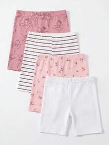 4件套女婴套装，适合6个月至2-3岁宝宝，甜美芭蕾风/休闲风，芭蕾舞者印花+条纹+花卉+纯色五分钟速成打底裤，轻盈面料，舒适百搭，适合日常穿着、居家休闲、舞蹈服，春夏秋季皆宜。 - 彩色 - 查看 2