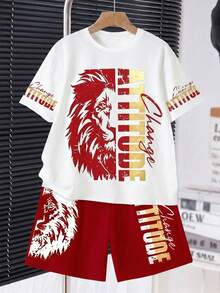 Set di maglietta a maniche corte con scollo rotondo e pantaloncini con stampa minimalista per bambini piccoli - Multicolore - Visualizzare 4