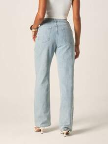 MISSGUIDED Street Pinstripe Straight Fit Jeans - Blue and White - View 3
