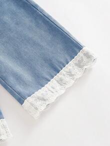 Quần jean denim ống đứng viền ren cho bé gái, quần jean mềm mại, đa năng, thoải mái cho mùa hè. - Rửa nhẹ - Xem 5