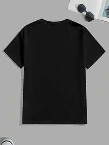 Manfinity Joysei Men's Chinese Character Print Round Neck Short Sleeve Casual Versatile T-Shirt - Black - View 4