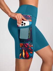 Easithlete Easithlete Digital Print Yoga Leggings With Pockets - Teal Blue - View 3