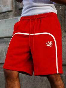 PAVTROS Men's Striped Drawstring Shorts - Red - View 6