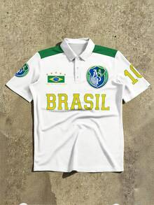 Aesthetic Post Retro Aesthetic Brazil #10 Yellow & Green Contrast Color White Football Jersey,Loose Fit Gym Sports Tee,Men's Summer Casual Short Sleeve Polo Shirt - Multicolor - View 7
