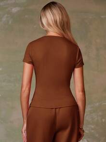 Athîral Women's Casual Red Cardigan - Rust Brown - View 2