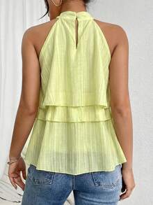 Firerie Loose Neck Ruffle Asymmetrical Chiffon Blouse,Summer Top - Green - View 2