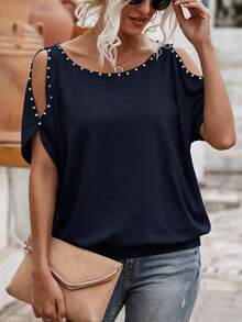 EMERY ROSE Women's Solid Color Off-Shoulder Casual Versatile Daily Wear T-Shirt - Royal Blue - View 3