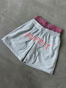 Manfinity Roghcode 青年男士街头风，INS百搭单品：字母图案拼接格纹双腰带设计男士短裤，适合街头风、日常休闲穿着、周末郊游、音乐节、社交聚会及其他青年社交场合。这款短裤是男士衣橱中不可或缺的百搭单品，也是送给男友或老公的绝佳礼物。 - 淺灰色 - 查看 1