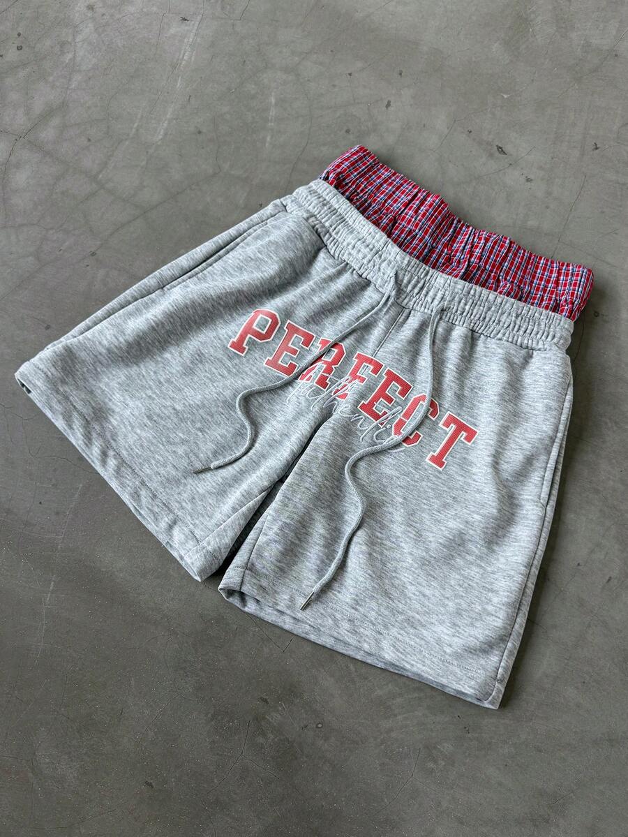 Manfinity Roghcode 青年男士街头风,INS百搭单品:字母图案拼接格纹双腰带设计男士短裤,适合街头风、日常休闲穿着、周末郊游、音乐节、社交聚会及其他青年社交场合。这款短裤是男士衣橱中不可或缺的百搭单品,也是送给男友或老公的绝佳礼物。 - 淺灰色 - 查看 1