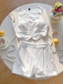 Comfortcana Bộ đồ 2 món màu trắng 100% cotton, áo croptop không tay, thích hợp cho mùa đông, lễ Phục sinh, tiệc tùng, đi biển, đám cưới, lễ tốt nghiệp, thanh lịch, thường ngày, kỳ nghỉ, thể thao, trang trọng, phong cách Y2K, công sở. Được trang trí bằng sequin, tua rua, bèo nhún, hoa và họa tiết. - trắng - Xem 5