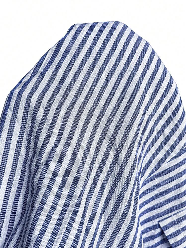 Plus Size Women's Summer Casual Vacation Country  Sleeveless Blue & White Striped Short Dress With Pockets,Suitable For Summer Vacation,Casual Holiday Style,Summer Outfits For Women ,Vacation Outfits Women ,Holiday Outfits For Women,Going Out Outfits, New Clothes,Simple And Fashionable For Everyday Wear,Suitable For Summer, Vacation, Daily Wear, Festival Outfits For Women,Country Concert Outfit,Beach Outfits For Women,Western Style,Flowy Dress,Boho Dress
