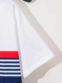 SHEIN Teen Boy Teen Boys' Casual Striped & Color Block Knit Loose Polo Shirt Summer - Multicolor - View 4