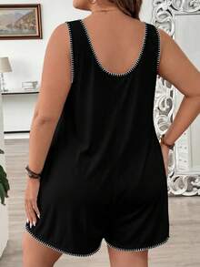 Comfylo Casual Shell Flower Crafted Contrast Color Plus Size Black And White Jumpsuit, Suitable For Summer Formal Vacation - Multicolor - View 2