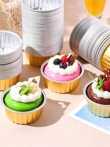 50pcs/Set Kotak Bulat Aluminium Foil Sekali Pakai untuk Memanggang - Sempurna untuk Alas Cupcake, Makanan Penutup, Loyang Kue Keju, Loyang Flan, Pesta, Ulang Tahun, dan Katering. - beraneka warna - View 4