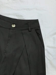 Flirla Bộ đồ thường ngày xếp li màu trơn cho nữ Quần ống rộng - màu đen - Xem 3