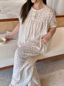 Dazy Plus Große Größen Damen Blumen-Chiffon Pyjama Set, Frühling/Sommer - Babypink - Übersicht 5