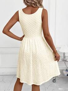 SHEIN Clasi Đầm nữ thanh lịch màu xanh dương họa tiết dệt nổi, không tay, dáng chữ A, thắt eo, chất liệu co giãn, phù hợp cho nhiều dịp - thường ngày, đi làm, du lịch, nghỉ mát, phong cách Bohemian. - Màu be - Xem 2