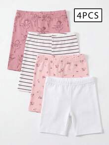 4件套女婴套装，适合6个月至2-3岁宝宝，甜美芭蕾风/休闲风，芭蕾舞者印花+条纹+花卉+纯色五分钟速成打底裤，轻盈面料，舒适百搭，适合日常穿着、居家休闲、舞蹈服，春夏秋季皆宜。 - 彩色 - 查看 4