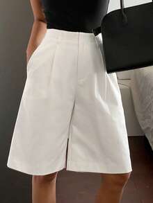 DAZY Women's Loose Straight Leg Knee-Length Shorts, Casual & Formal, Suitable For Summer Vacation - White - View 3