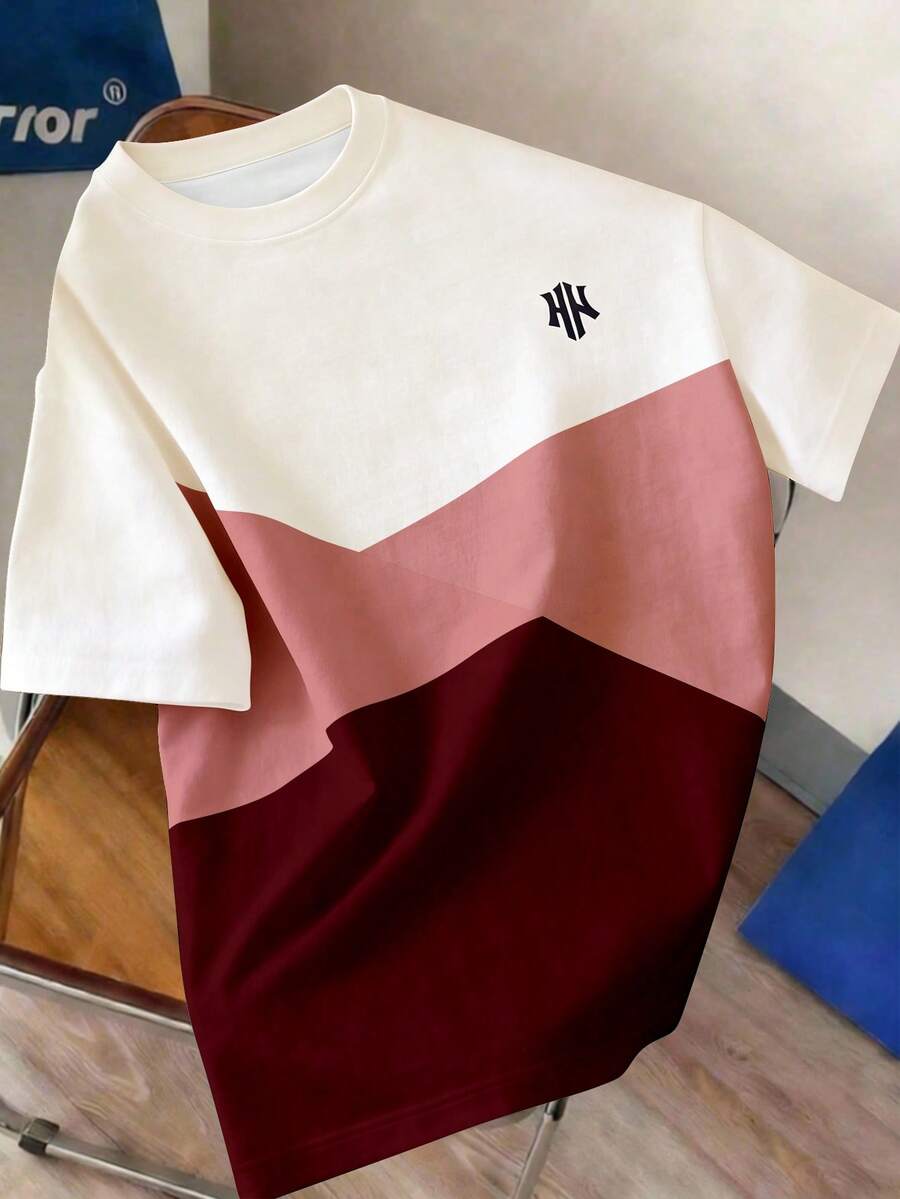 Manfinity Joysei Men's Casual Colorblock Patchwork T-Shirt, Summer - Multicolor - View 1