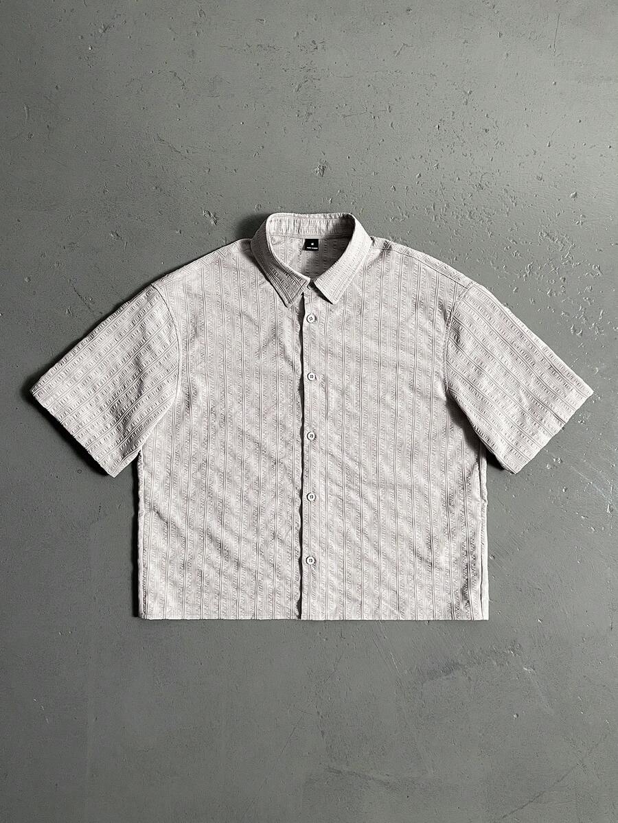 StoneGrade Camisa de manga corta con textura de burbujas, corta y holgada, de chifón para hombres - Albaricoque - Ver 1