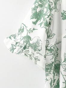 EMERY ROSE 大尺碼女款全滿花卉印花喇叭袖夏季優雅飄逸茶會簡約時尚休閒度假西式沙灘襯衫 - 綠色 - 查看 5