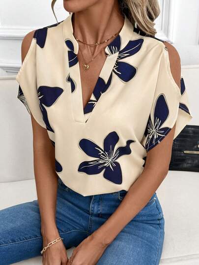 SHEIN Clasi Große Größen Off-Shoulder Blumenprint Hemd