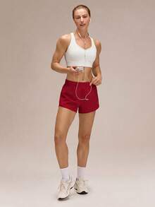 GLOWMODE 2.5" RefreshRun VitalSwift Ultralight Sweat-Wicking Mid-Rise Adjustable Reflective Running Shorts With Built-In Underwear Zip Pocket Workout Spring - Maroon - View 7