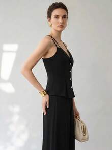 Uhlyne Uhlyne Women's Elegant Summer Outfit, Women's Casual Suit, Suitable For Vacation, Commute, Featuring Fitted Stylish 2 Pieces Set - Black - View 4
