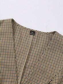 Franclia Plus Size Vintage Houndstooth Print Double-Breasted V-Neck Sleeveless Suit Vest For Work - Khaki - View 3