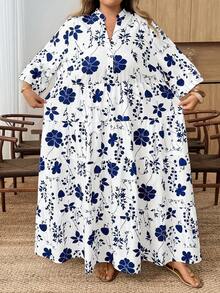 SHEIN CURVE+ Đầm đi biển tay loe xếp tầng in hoa cỡ lớn dành cho nữ, trang phục đi nghỉ mát, đầm hè cho nữ, đầm maxi xanh trắng, đầm maxi hoa xanh, đầm maxi xếp tầng, quần áo mùa thu cho nữ, trang phục học sinh, trang phục đồng quê cho nữ, trang phục giáo viên cho nữ, trang phục đồng quê cho nữ, quần áo mùa thu cho nữ, trang phục mùa thu cho nữ, đầm cho nữ, trang phục thường ngày. - Nhiều màu - Xem 10