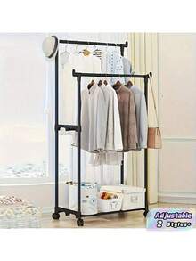 1 Perchero de ropa con varillas ajustables y múltiples niveles con ruedas - Organizador de ropa de metal autoportante con estantes y ganchos laterales, fácil de mover, adecuado para almacenamiento en el hogar, dormitorio, armario, organización de tiendas minoristas, estructura de marco resistente - Multicolor - Ver 2