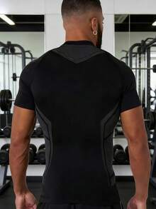 Gym Rark Men's Casual Patchwork Color Versatile Daily Wear Sports T-Shirt, Gym - Black - View 2