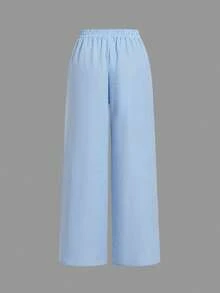 SHEIN Tall CURVE 大码弹力腰直筒宽松条纹裤，夏季百搭 - 彩色 - 查看 12