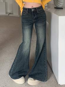 Dazy Tall Jeans de campana elegantes para mujer - Azul lavado oscuro - Ver 7