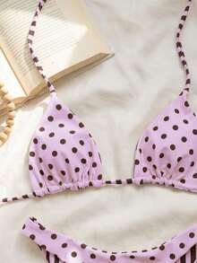 Swim Mod Bộ 2 món đồ bơi nữ thời trang dễ thương, thích hợp đi nghỉ mát, đi biển, dự tiệc, du thuyền, họa tiết chấm bi và sọc, kiểu cổ yếm hở lưng, có thể mặc hai mặt, áo tam giác buộc dây và quần bikini đáng yêu. - Nhiều màu - Xem 5