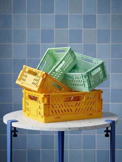 Joivida 1Pc Macron Colors Plastic Foldable Storage Basket Perfect For Storge And Daily Use Easy Assembly Can Be Used In Kitchen Bathroom Office Living Room Classroom Domitries