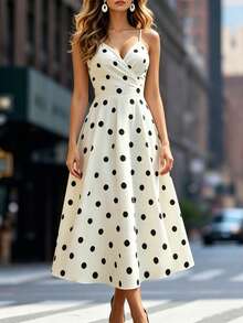 Balvessa Vestido de tirantes con lunares en blanco y negro para mujer - Blanco - Ver 1