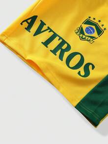 Manfinity Roghcode Celana Pendek Olahraga Pria Warna Kuning untuk Musim Panas, Gaya Blok Warna Brasil, Gaya Khas Olahraga & Santai, Logo Merek Sepak Bola dengan Tema Personalisasi - Kuning - View 7