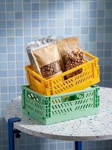 Joivida 1Pc Macron Colors Plastic Foldable Storage Basket Perfect For Storge And Daily Use Easy Assembly Can Be Used In Kitchen Bathroom Office Living Room Classroom Domitries - Multicolor - View 4