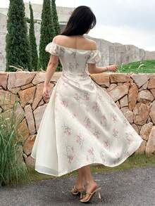 Feyla Vestido de mujer con estampado floral elegante, hombros descubiertos y mangas con volantes - Multicolor - Ver 7